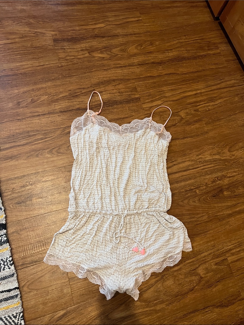 Eberjey Lace-Trim Pink & Cream Cami Romper